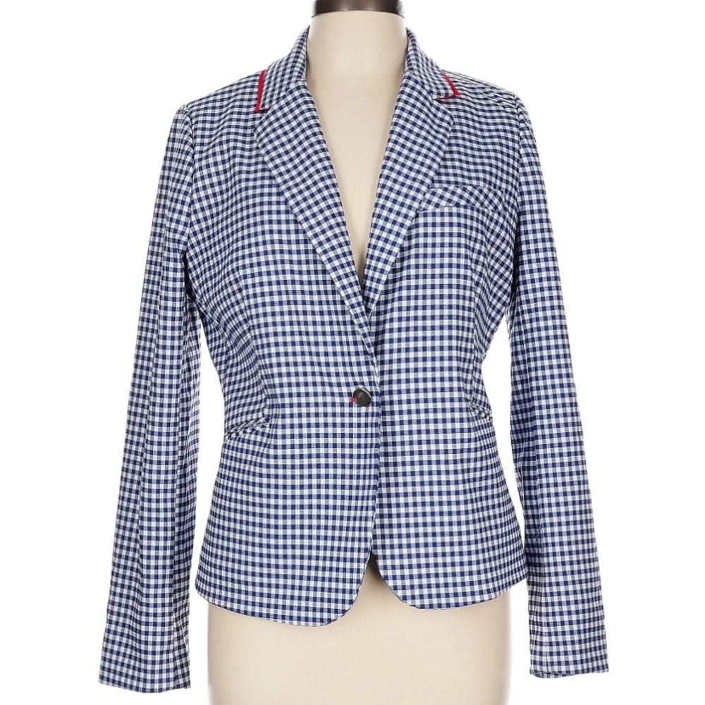 Cynthia Rowley Blue and White Checkered Women's Jacket Blazer